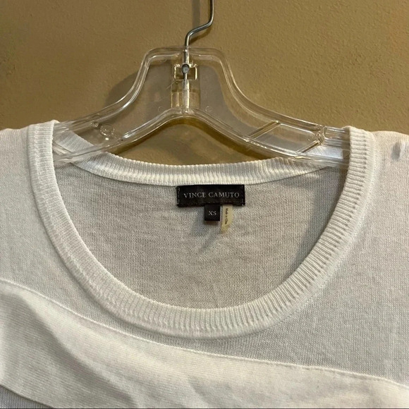 Vince Camuto Lightweight Bandage Sweater Size XS Crew-Neck 3/4-Sleeve White - Picture 3 of 7